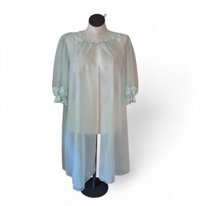 Vintage 60s Peignoir Sheer Seafoam Green Layered Medium